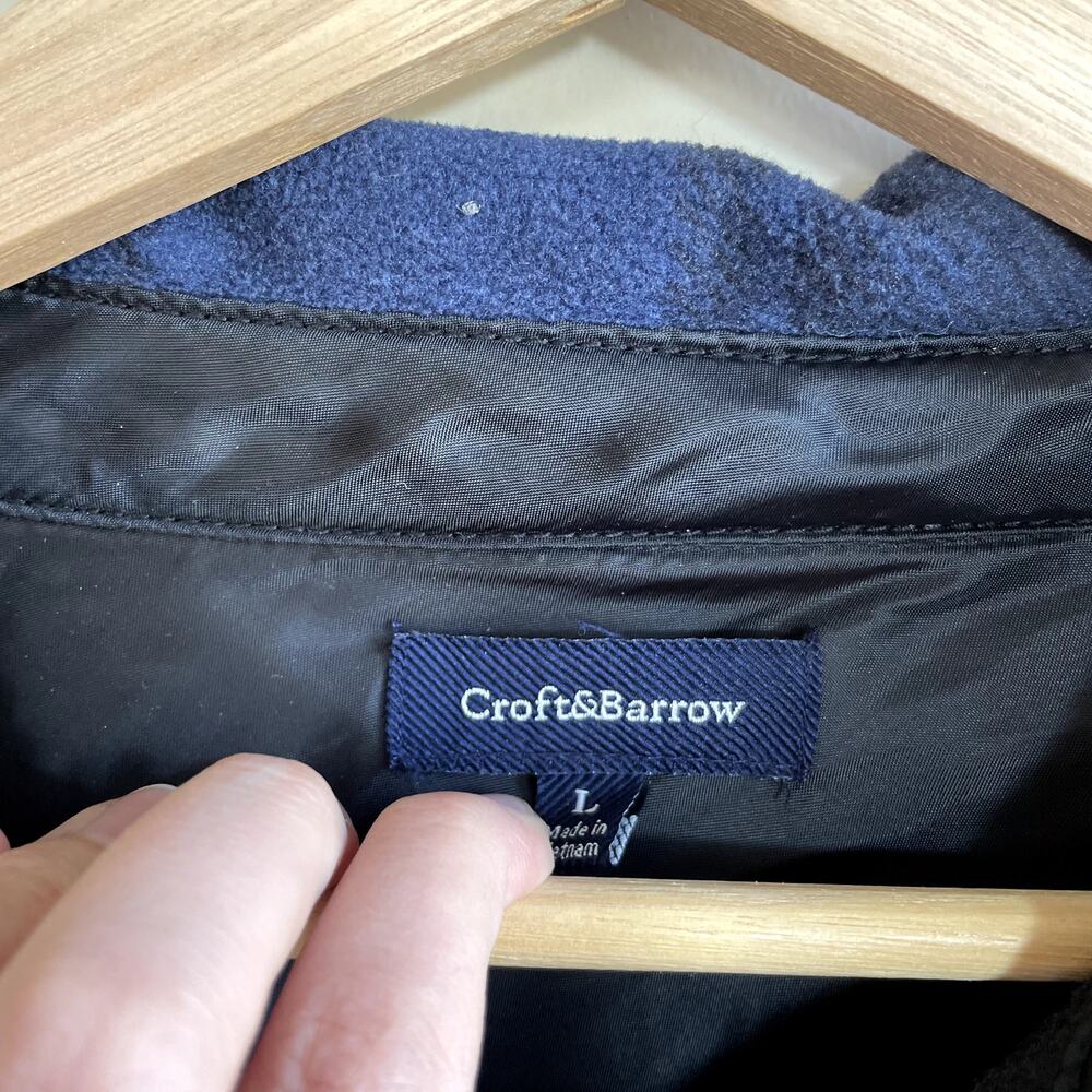 Croft&Barrow blue black checkered button down fleece jacket men's size large - Picture 3 of 6